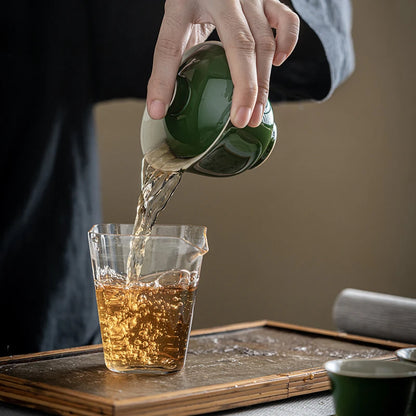 150ml Antique Emerald Green Ceramic Cover Bowl Handmade Rouge Powder Anti Scalding Tea Bowl Chinese Tea Soaking Gaiwan Teaware