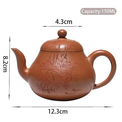 150ml Chinese Yixing Handmade Purple Clay Teapot Famous Hand-carved Lotus Leaf Pear-shaped Tea Pot Kettle High-end Zisha Tea Set