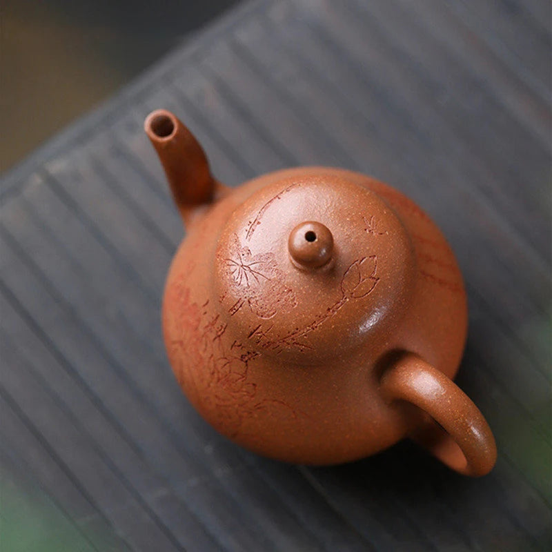 150ml Chinese Yixing Handmade Purple Clay Teapot Famous Hand-carved Lotus Leaf Pear-shaped Tea Pot Kettle High-end Zisha Tea Set
