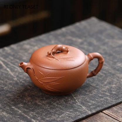 150ml Chinese Yixing Handmade Purple Clay Teapots Beauty Kettle Famous Artists Bamboo Leaf Shape Tea Pot Zisha Tea Set Teaware