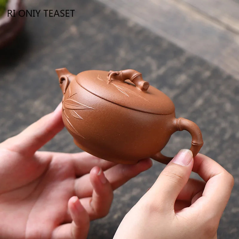 150ml Chinese Yixing Handmade Purple Clay Teapots Beauty Kettle Famous Artists Bamboo Leaf Shape Tea Pot Zisha Tea Set Teaware