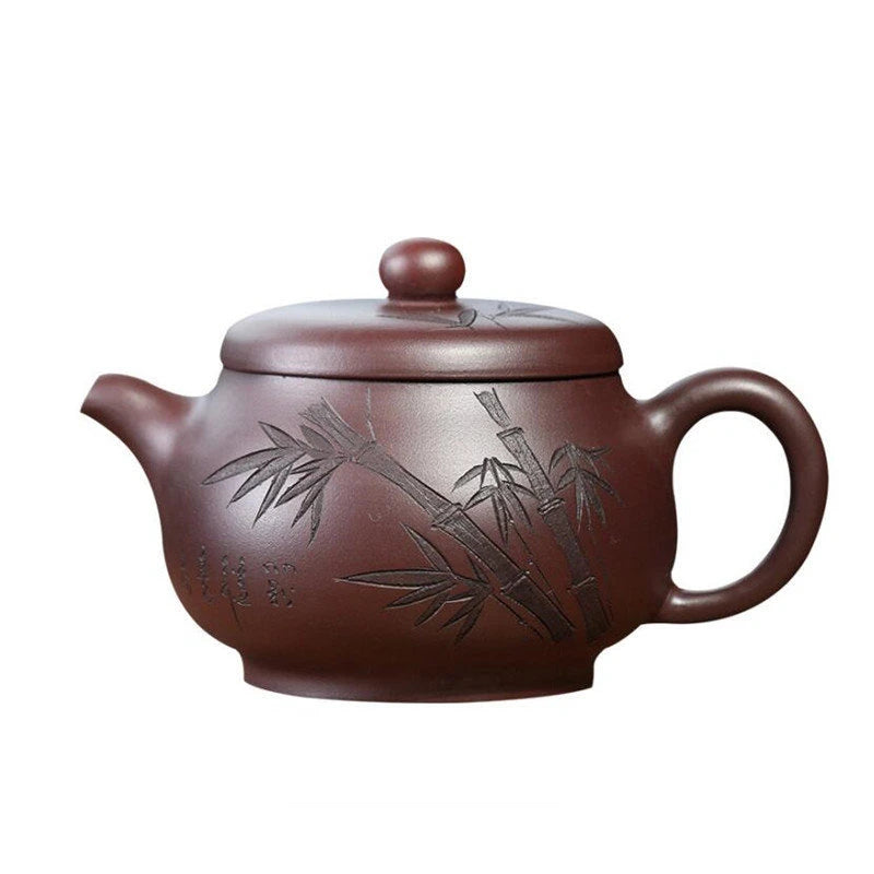 150ml Chinese Yixing Handmade Purple Clay Teapots Famous Artists Hand-carved Bamboo Leaves Tea Pot Kettle Zisha Tea Set Teaware