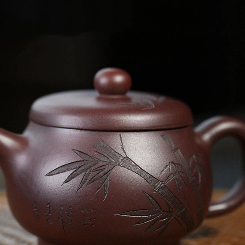 150ml Chinese Yixing Handmade Purple Clay Teapots Famous Artists Hand-carved Bamboo Leaves Tea Pot Kettle Zisha Tea Set Teaware