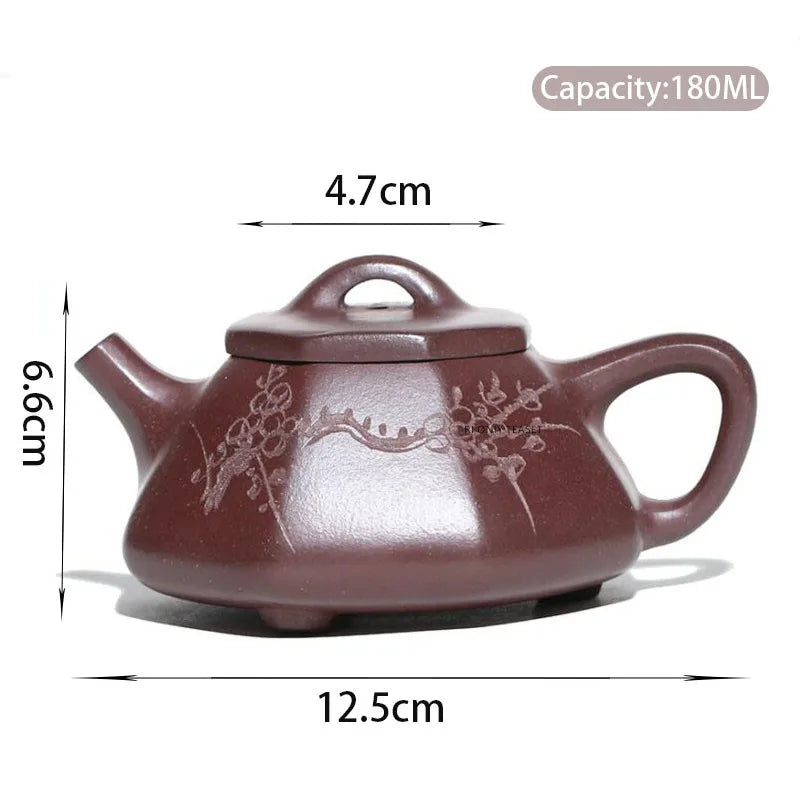 150ml Chinese Yixing Handmade Purple Clay Teapots Famous Hand-carved Stone Scoop Tea Pot Raw Ore Purple Mud Kettle Zisha Tea Set