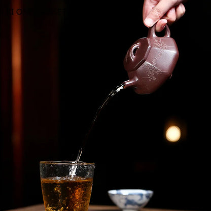 150ml Chinese Yixing Handmade Purple Clay Teapots Famous Hand-carved Stone Scoop Tea Pot Raw Ore Purple Mud Kettle Zisha Tea Set