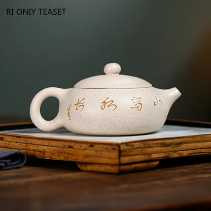 150ml Chinese Yixing Purple Clay Teapot Hand Painted Flat Xishi Filter Tea Pot Raw Ore White Mud Tea Maker Zisha Teaware