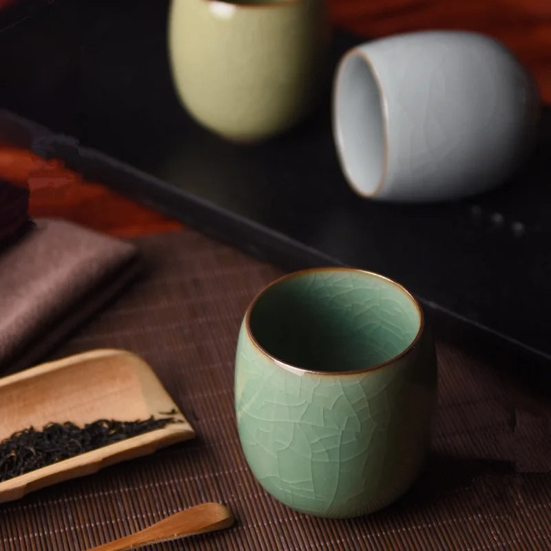 150ml Chinese master cup crackle glaze porcelain tea cup marked Longquan celadon cup of tea kungfu personal teacups brother kiln