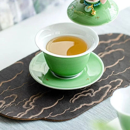 150ml Emerald Green Porcelain Gaiwan Boutique Tea Bowl with Saucer Lid Kit Tea Tureen Tea Brewing Cover Bowl Tea Ceremony Craft