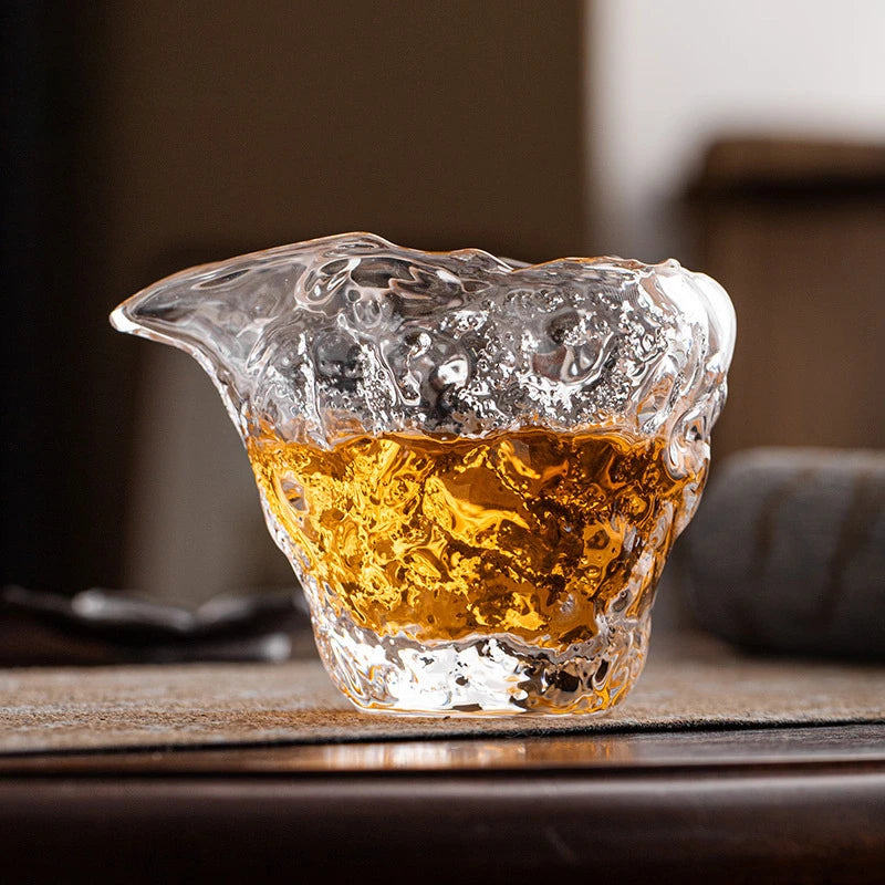 150ml Handmade Glacier Hammer Pattern Glasstea Pitcher  High Grade Crystal Cha Hai Japanese Justice Cup Tea Ceremony Accessories