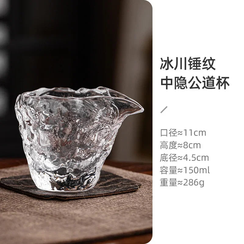 150ml Handmade Glacier Hammer Pattern Glasstea Pitcher  High Grade Crystal Cha Hai Japanese Justice Cup Tea Ceremony Accessories