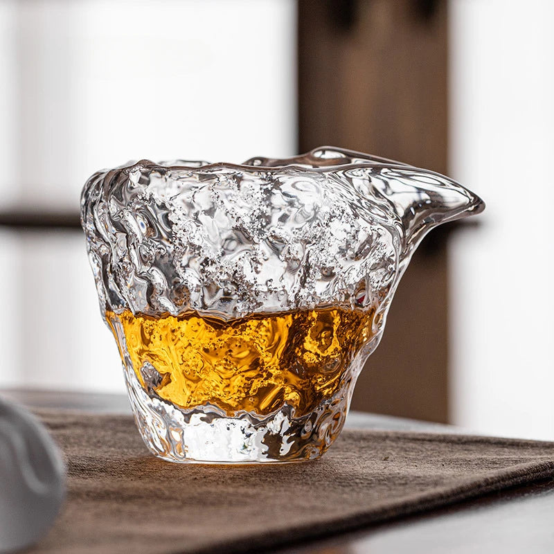 150ml Handmade Glacier Hammer Pattern Glasstea Pitcher  High Grade Crystal Cha Hai Japanese Justice Cup Tea Ceremony Accessories