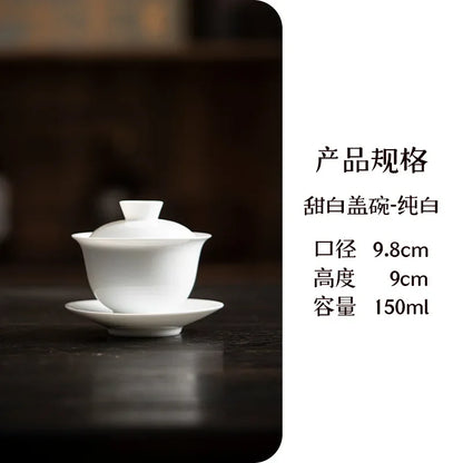 150ml High Grade Dehua White Porcelain Gaiwan Handmade Three Talent Cover Bowl Chinese Tea Maker Ceramic Tea Bowl with Saucer