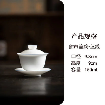 150ml High Grade Dehua White Porcelain Gaiwan Handmade Three Talent Cover Bowl Chinese Tea Maker Ceramic Tea Bowl with Saucer