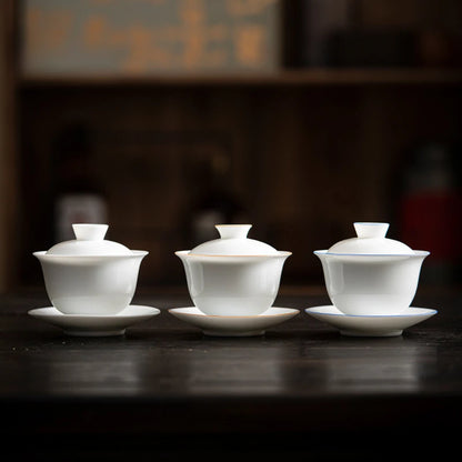 150ml High Grade Dehua White Porcelain Gaiwan Handmade Three Talent Cover Bowl Chinese Tea Maker Ceramic Tea Bowl with Saucer