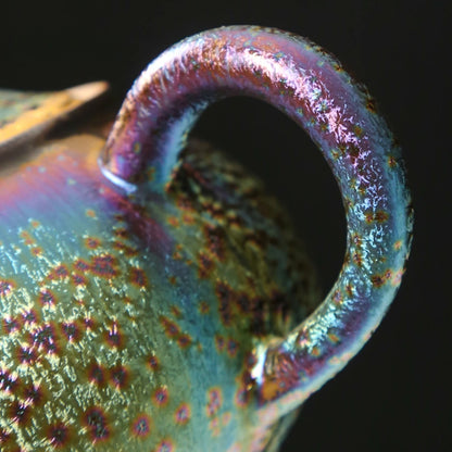 150ml Kiln Change Tianmu Peacock Glaze Teapot Retro Outline Gold Pot Tea Brewing Kettle with Strainer Tea Accessories Collection