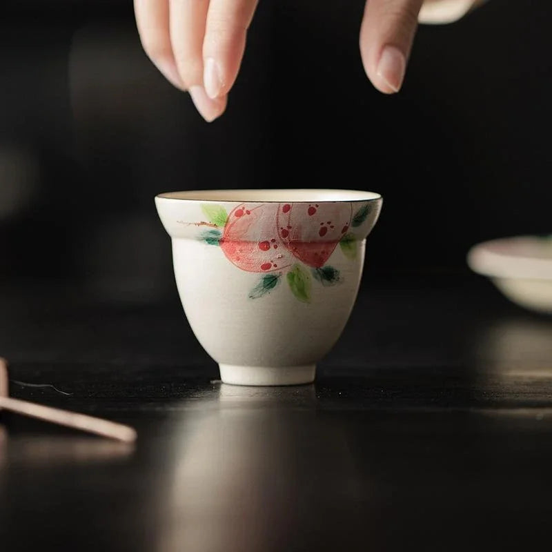 150ml On-glazed  Ceramic Teacups Pure Hand Painted Pink Peach Stoneware Tea Cup Household Gourd Master Cup Single Cup Handmade