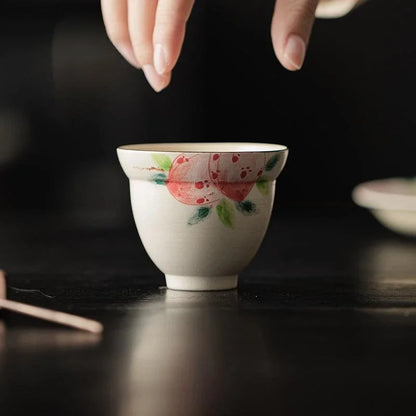 150ml On-glazed  Ceramic Teacups Pure Hand Painted Pink Peach Stoneware Tea Cup Household Gourd Master Cup Single Cup Handmade
