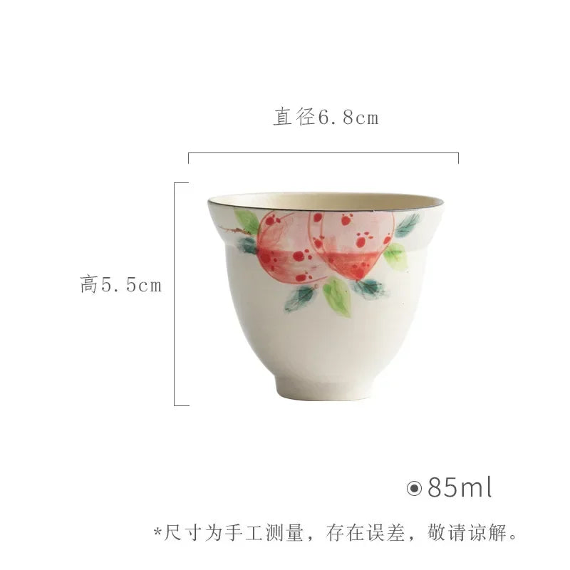 150ml On-glazed  Ceramic Teacups Pure Hand Painted Pink Peach Stoneware Tea Cup Household Gourd Master Cup Single Cup Handmade