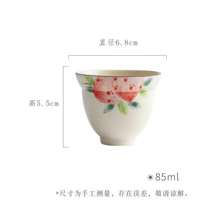 150ml On-glazed  Ceramic Teacups Pure Hand Painted Pink Peach Stoneware Tea Cup Household Gourd Master Cup Single Cup Handmade