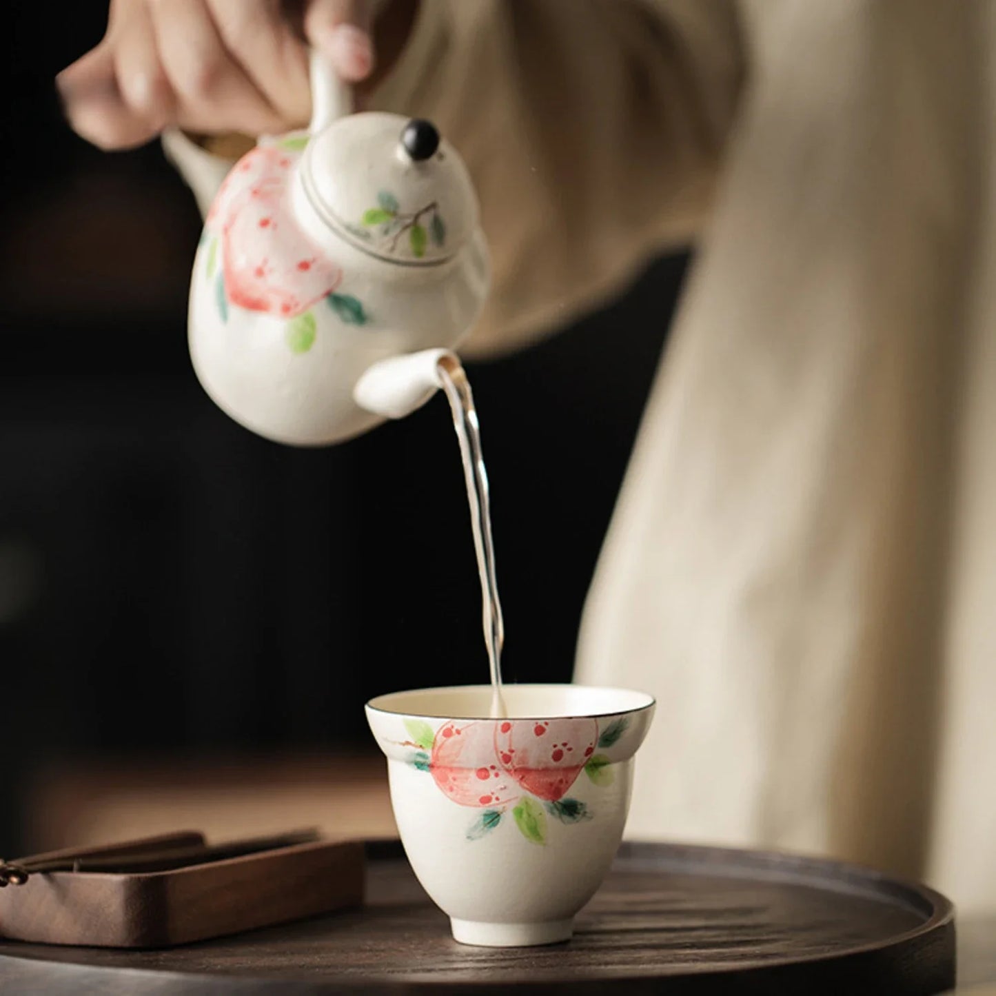 150ml On-glazed  Ceramic Teacups Pure Hand Painted Pink Peach Stoneware Tea Cup Household Gourd Master Cup Single Cup Handmade