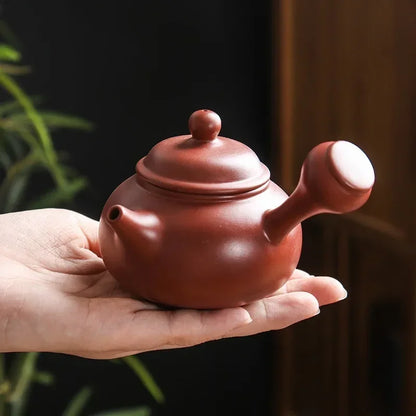 150ml Traditional Hand Pot Fu Rong Side Handle Pot Luo Chengming Yixing Purple Sand Mud Material Full Hand Kung Fu Teapot Raw