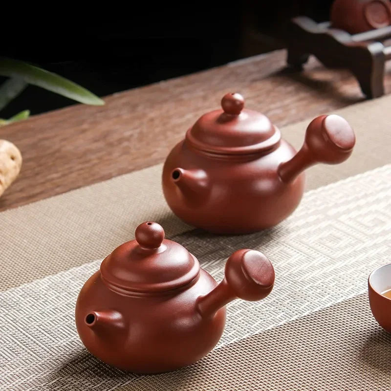 150ml Traditional Hand Pot Fu Rong Side Handle Pot Luo Chengming Yixing Purple Sand Mud Material Full Hand Kung Fu Teapot Raw