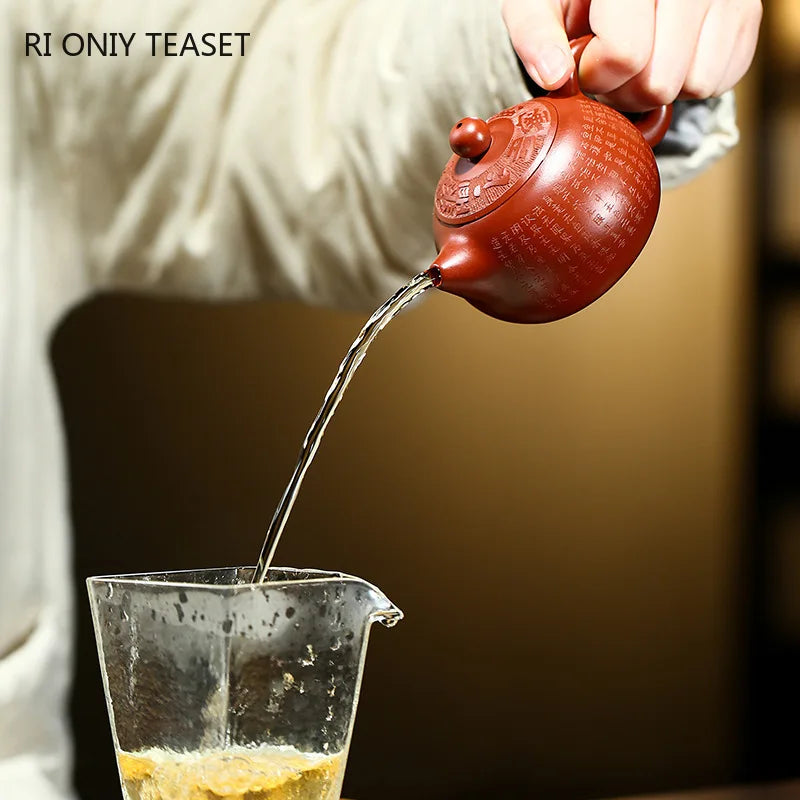 150ml Yixing Famous Purple Clay Teapot Master Hand-carved Heart Sutra Xishi Tea Pot Kettle Chinese Handmade Zisha Tea Set Gifts