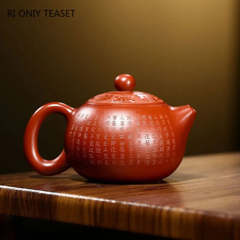 150ml Yixing Famous Purple Clay Teapot Master Hand-carved Heart Sutra Xishi Tea Pot Kettle Chinese Handmade Zisha Tea Set Gifts