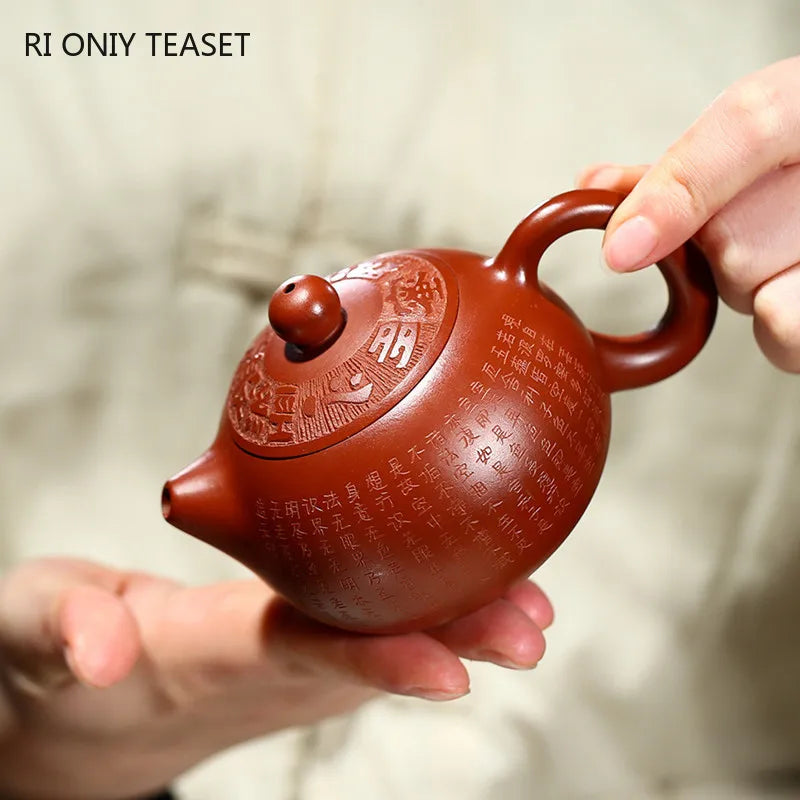 150ml Yixing Famous Purple Clay Teapot Master Hand-carved Heart Sutra Xishi Tea Pot Kettle Chinese Handmade Zisha Tea Set Gifts