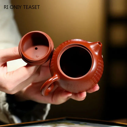 150ml Yixing Famous Purple Clay Teapot Master Hand-carved Heart Sutra Xishi Tea Pot Kettle Chinese Handmade Zisha Tea Set Gifts