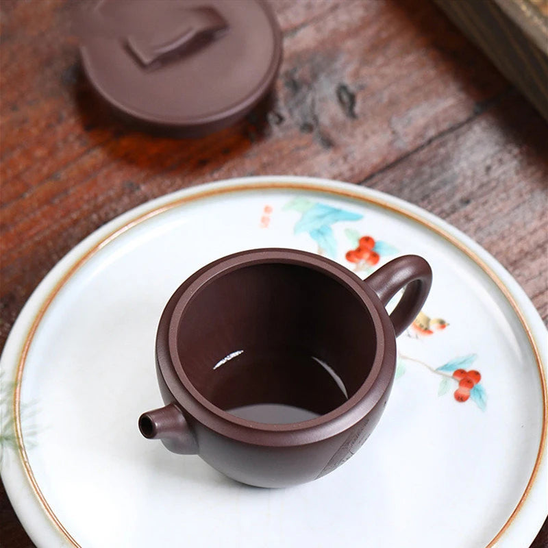 150ml Yixing Handmade Large Caliber Purple Clay Teapots Hand-carved Tea Pot Raw Ore Purple Mud Kettle High-end Zisha Tea Set