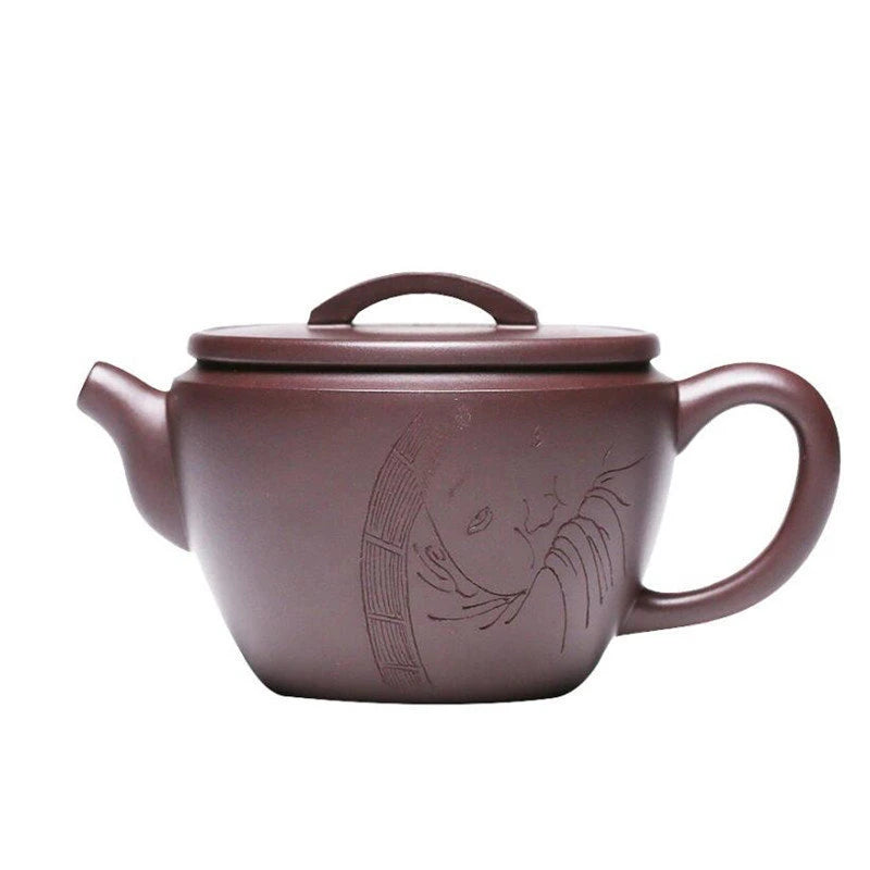 150ml Yixing Handmade Large Caliber Purple Clay Teapots Hand-carved Tea Pot Raw Ore Purple Mud Kettle High-end Zisha Tea Set