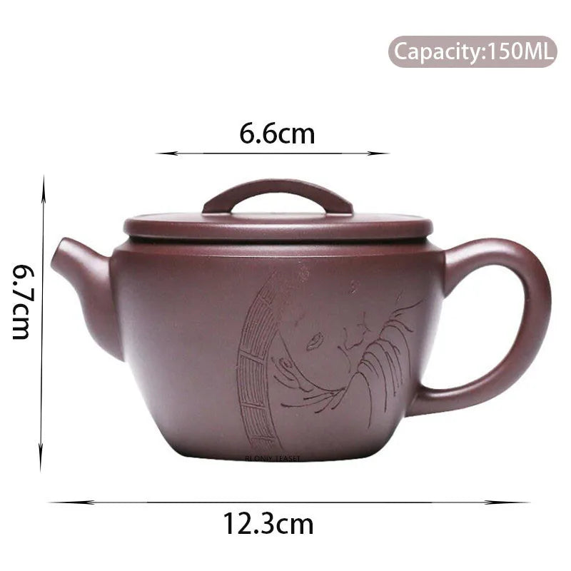 150ml Yixing Handmade Large Caliber Purple Clay Teapots Hand-carved Tea Pot Raw Ore Purple Mud Kettle High-end Zisha Tea Set