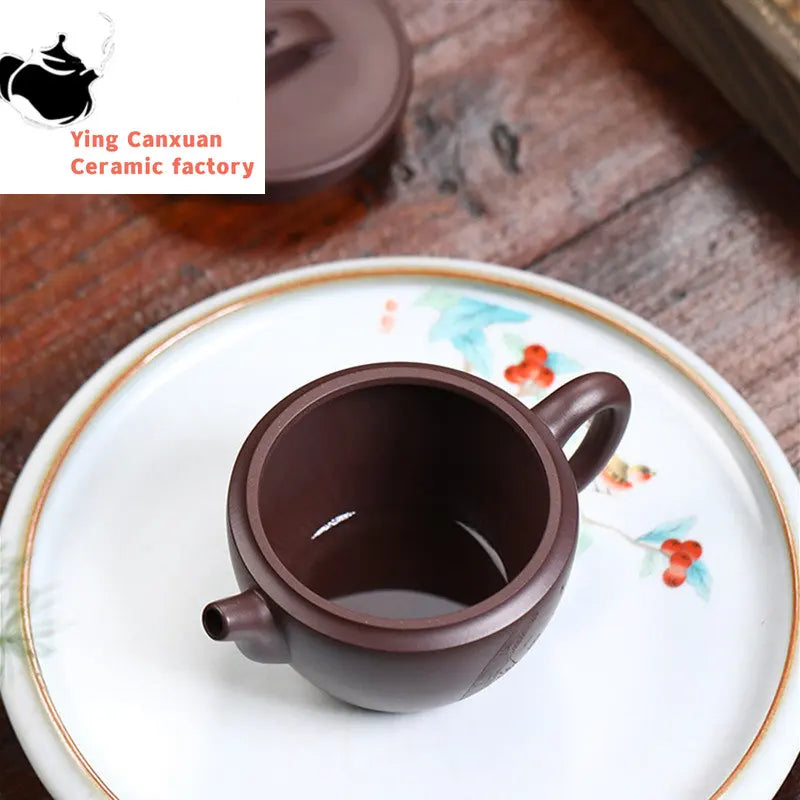 150ml Yixing Handmade Large Caliber Purple Clay Teapots Hand-carved Tea Pot Raw Ore Purple Mud Kettle High-end Zisha Tea Set