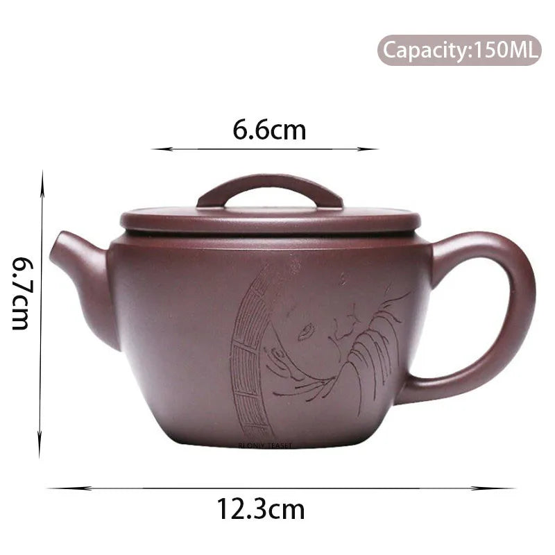 150ml Yixing Handmade Large Caliber Purple Clay Teapots Hand-carved Tea Pot Raw Ore Purple Mud Kettle High-end Zisha Tea Set