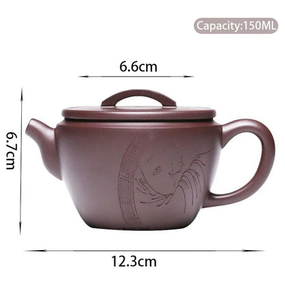150ml Yixing Handmade Large Caliber Purple Clay Teapots Hand-carved Tea Pot Raw Ore Purple Mud Kettle High-end Zisha Tea Set