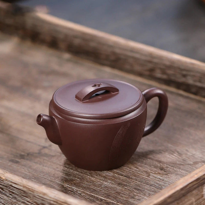 150ml Yixing Handmade Large Caliber Purple Clay Teapots Hand-carved Tea Pot Raw Ore Purple Mud Kettle High-end Zisha Tea Set