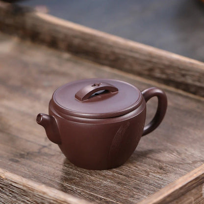 150ml Yixing Handmade Large Caliber Purple Clay Teapots Hand-carved Tea Pot Raw Ore Purple Mud Kettle High-end Zisha Tea Set