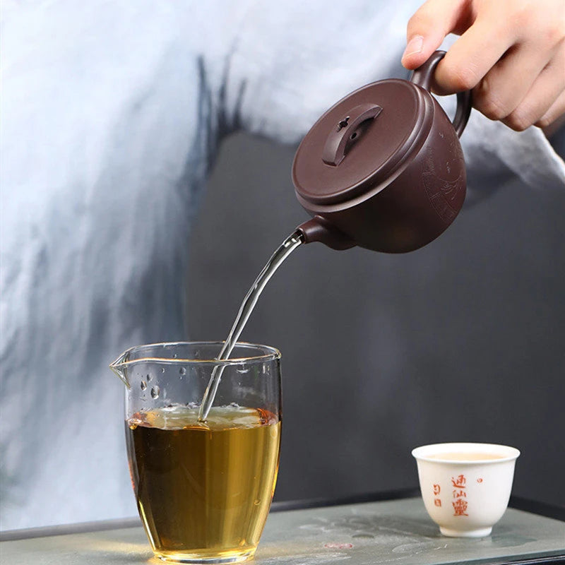 150ml Yixing Handmade Large Caliber Purple Clay Teapots Hand-carved Tea Pot Raw Ore Purple Mud Kettle High-end Zisha Tea Set