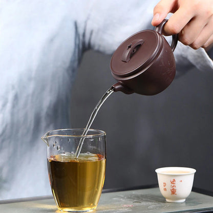 150ml Yixing Handmade Large Caliber Purple Clay Teapots Hand-carved Tea Pot Raw Ore Purple Mud Kettle High-end Zisha Tea Set