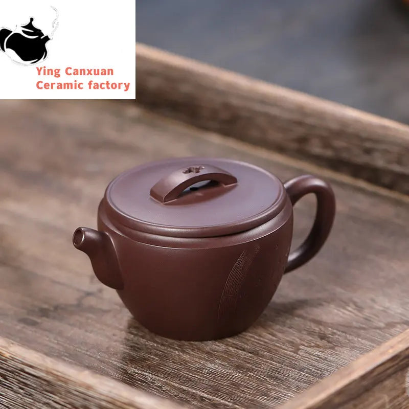 150ml Yixing Handmade Large Caliber Purple Clay Teapots Hand-carved Tea Pot Raw Ore Purple Mud Kettle High-end Zisha Tea Set