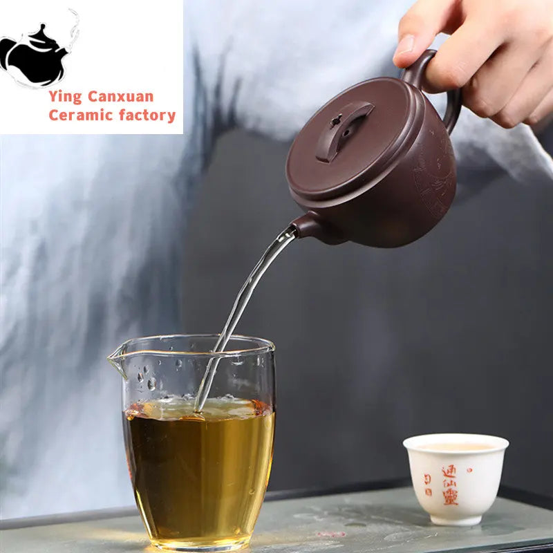 150ml Yixing Handmade Large Caliber Purple Clay Teapots Hand-carved Tea Pot Raw Ore Purple Mud Kettle High-end Zisha Tea Set