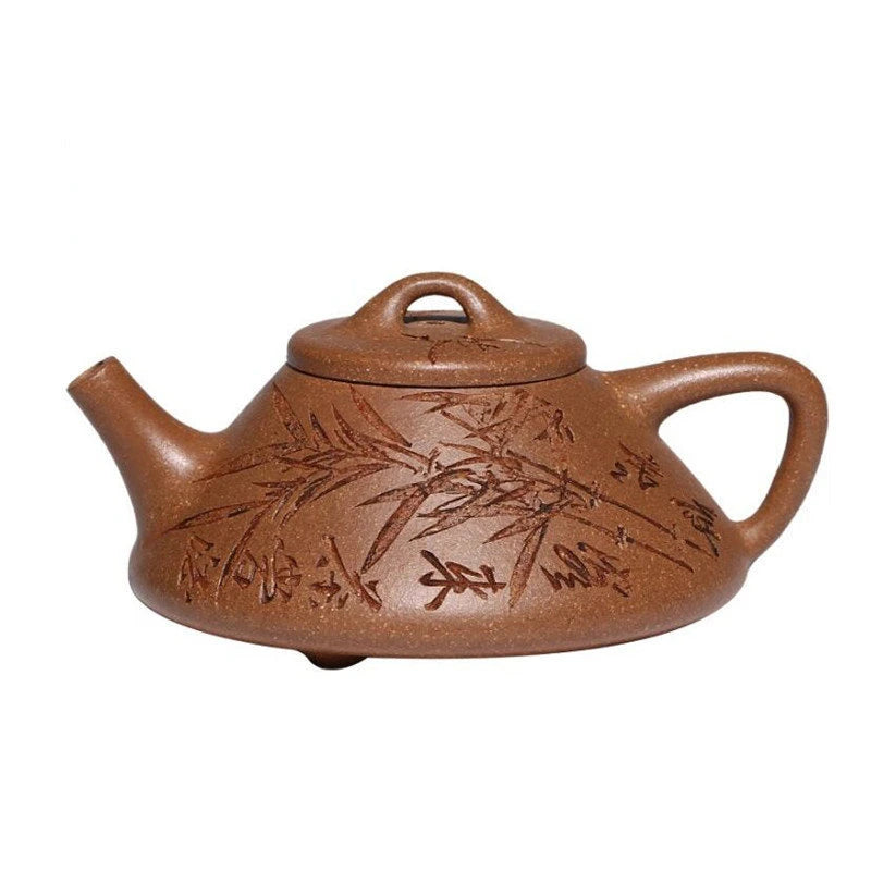 150ml Yixing Purple Clay Stone Scoop Teapots Famous Handmade Bamboo Leaf Pattern Tea Pot Kettle Chinese High-end Zisha Tea Set