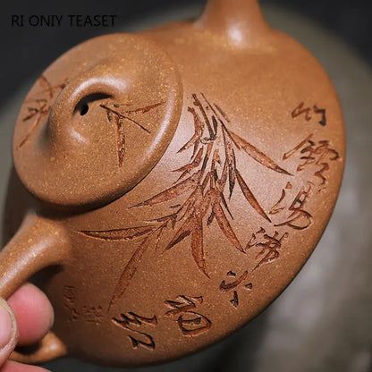 150ml Yixing Purple Clay Stone Scoop Teapots Famous Handmade Bamboo Leaf Pattern Tea Pot Kettle Chinese High-end Zisha Tea Set