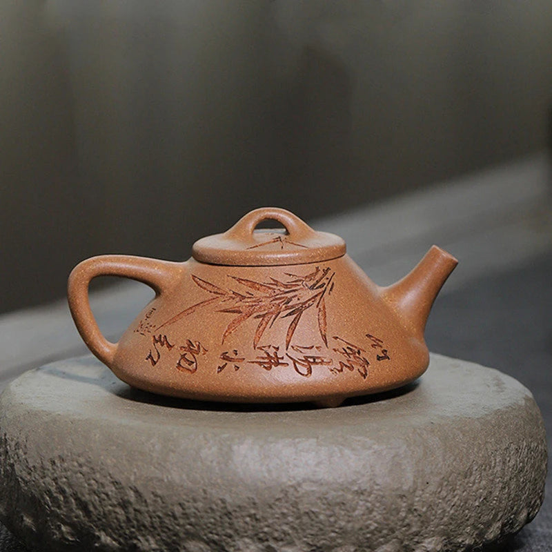 150ml Yixing Purple Clay Stone Scoop Teapots Famous Handmade Bamboo Leaf Pattern Tea Pot Kettle Chinese High-end Zisha Tea Set
