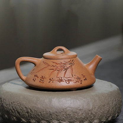 150ml Yixing Purple Clay Stone Scoop Teapots Famous Handmade Bamboo Leaf Pattern Tea Pot Kettle Chinese High-end Zisha Tea Set