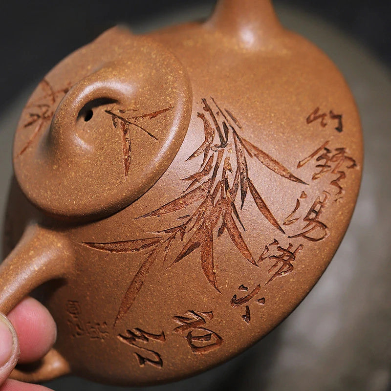 150ml Yixing Purple Clay Stone Scoop Teapots Famous Handmade Bamboo Leaf Pattern Tea Pot Kettle Chinese High-end Zisha Tea Set