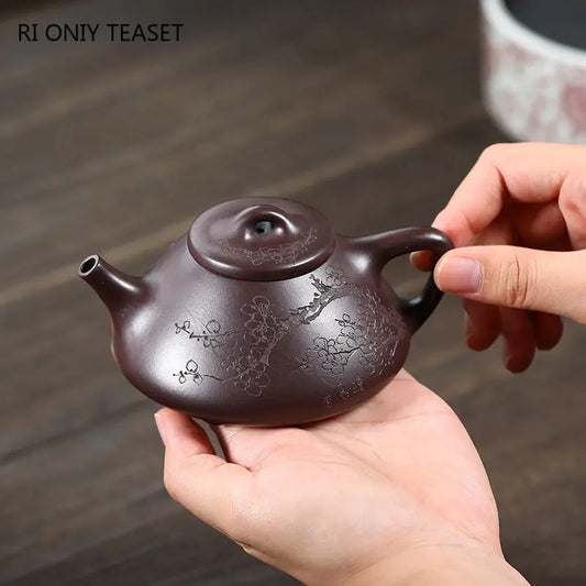 150ml Yixing Purple Clay Teapot Famous Artists Hand-painted Plum Blossom Tea Pot Raw Ore Purple Mud Kettle Chinese Zisha Tea Set