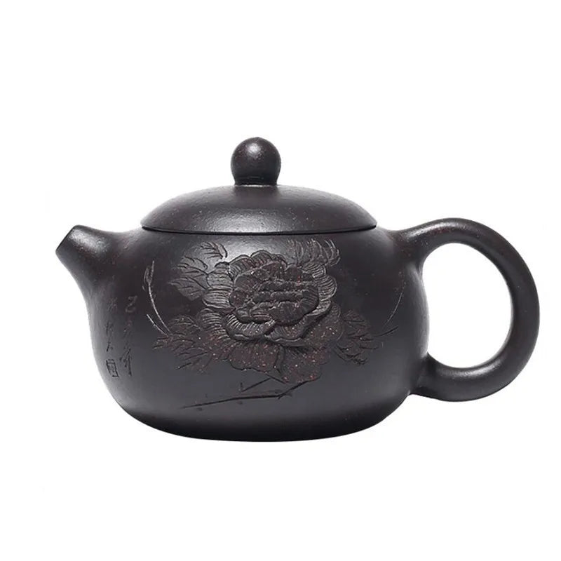 150ml Yixing Purple Clay Teapot Master Hand Carved Peony Xishi Tea Pot Ball Hole Filter Kettle Chinese Authentic Zisha Tea Set