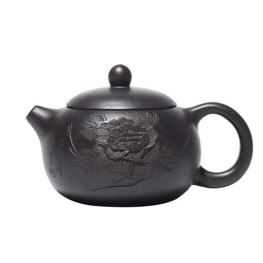 150ml Yixing Purple Clay Teapot Master Hand Carved Peony Xishi Tea Pot Ball Hole Filter Kettle Chinese Authentic Zisha Tea Set